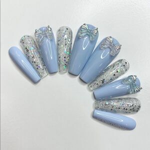Blue Bow Custom Press On Nails | High Quality Nails | Handmade